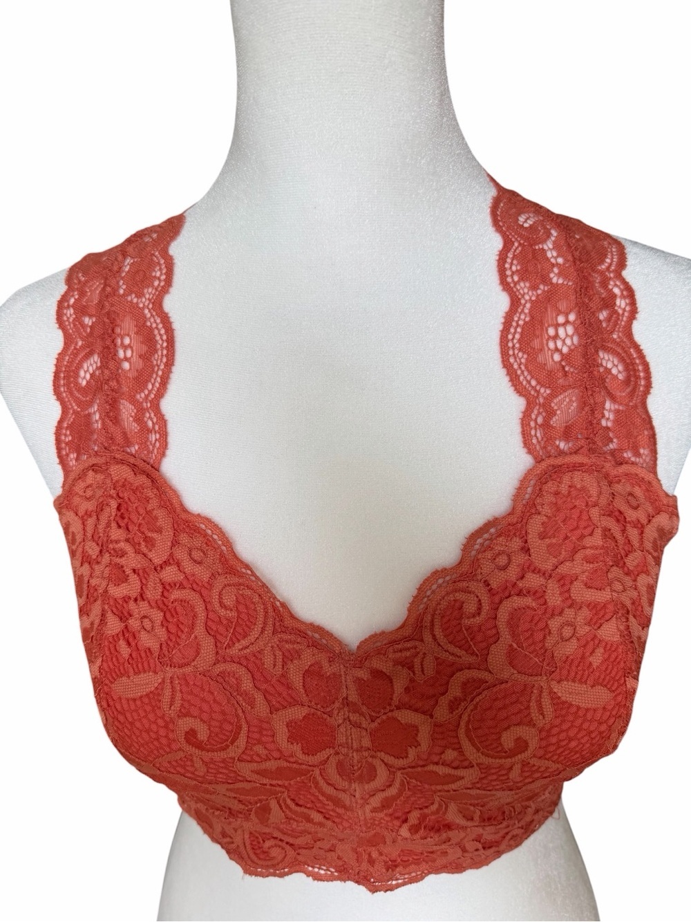 🧡Serra Lace Racerback Bralette - Coral Orange - Picture 7 of 14